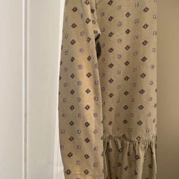 VTG Stephanie Robbin’s Size M Olive Green Cotton Long Sleeve Drop Hem Dress - Picture 5 of 11